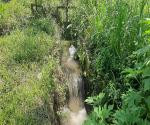 Limbah padat yang baru saja dibuang di saluran irigasi